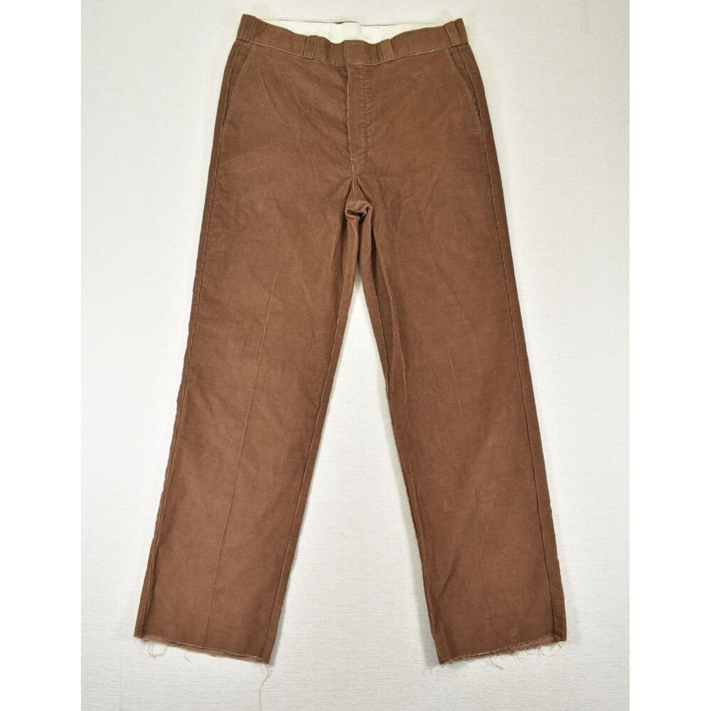 Vintage 70s Dickies Brown Corduroy Pants Made in USA Talon Zip Raw Hem 32x32